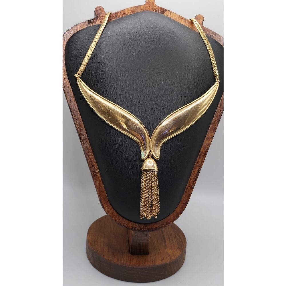 Vintage Avon Gold Tone Statement Necklace Tassel Drop Adjustable